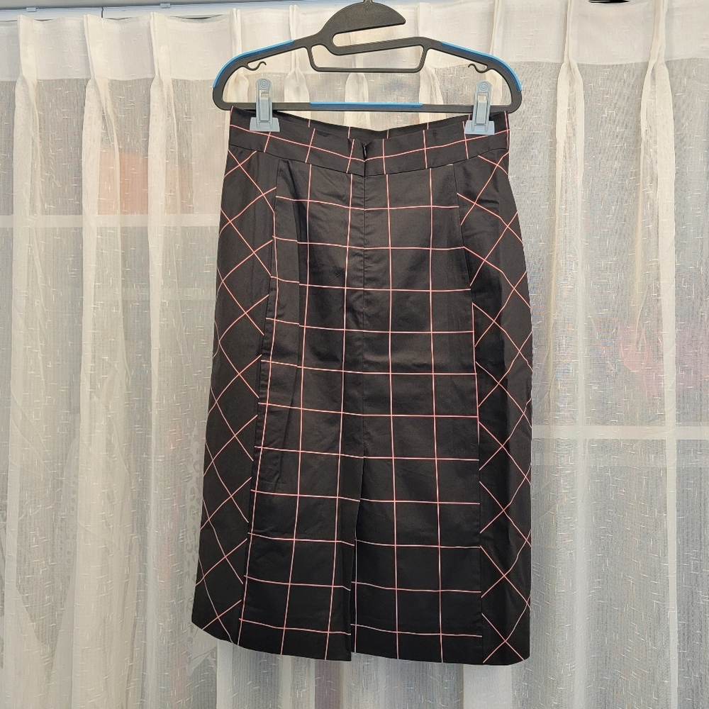 Milly Bias Pencil Skirt Grid Print Black & Pink Size 8 NWT - Picture 4 of 16